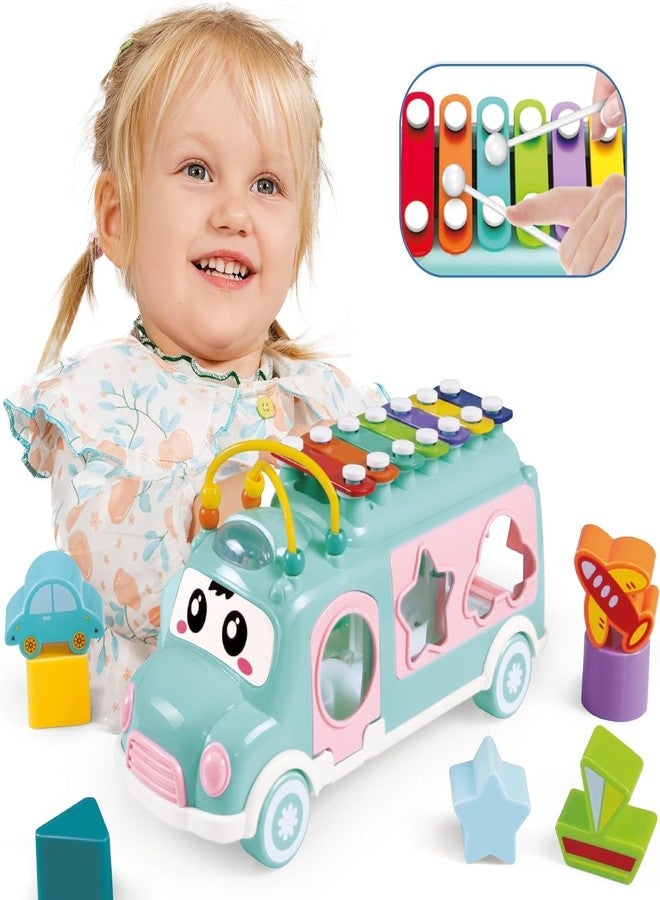 Cable World Baby School Bus Xylophone Toy for Toddlers 1-3, Baby Musical Bus Toys for 1 Year Old Girl, Shape Sorting Toys Knocking Xylophone Educational Musical Instruments Toy (Blue) - Image 2